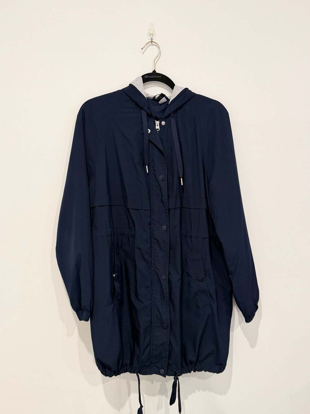 Divided H&M Navy Blue Hooded Anorak Rain Jacket with Gray Sweatshirt Lining Size